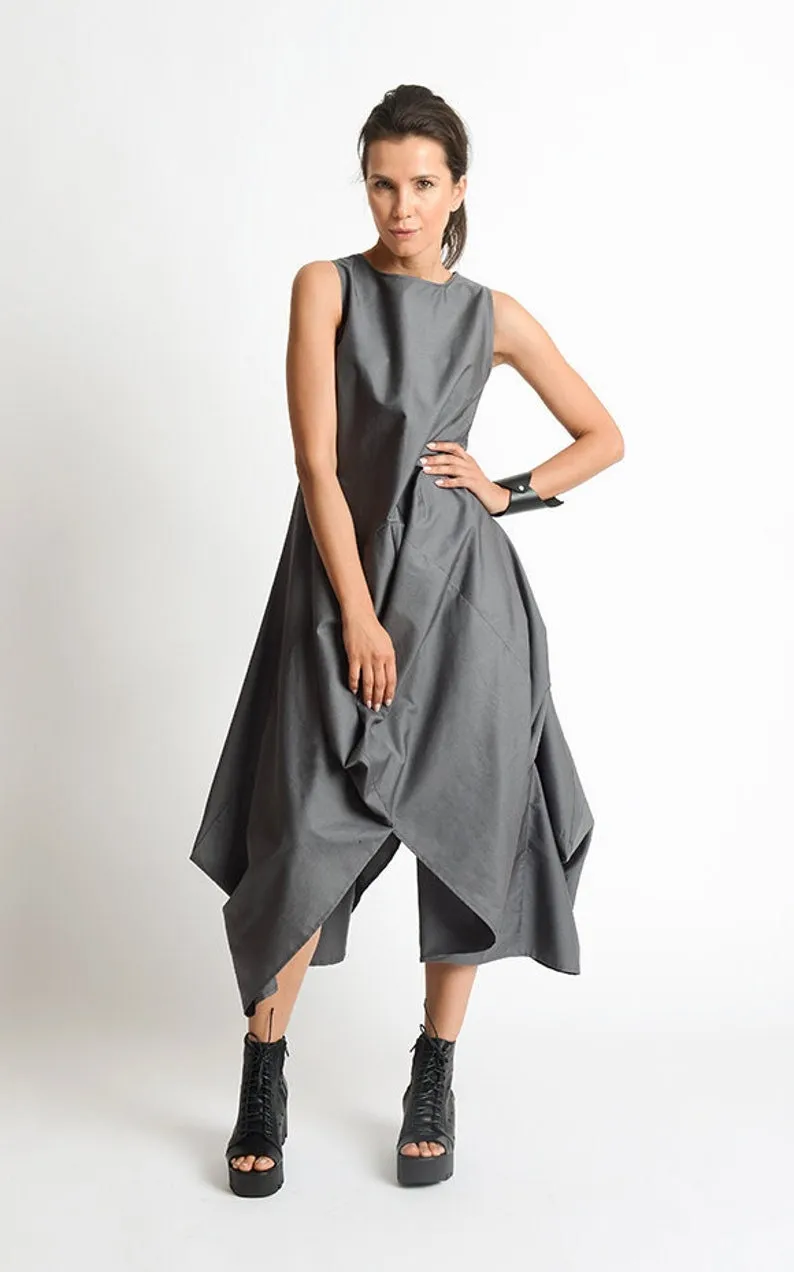 Asymmetric Sleeveless Black Dress