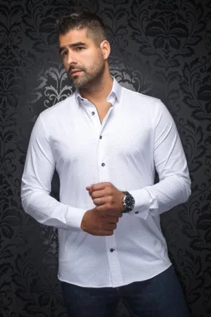 Au Noir 360° Stretch Shirt Alexander Extra Strech NDL, White/Blue