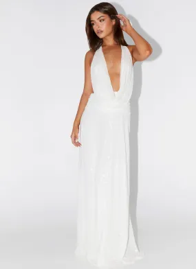 Elysia Sequin Maxi Dress - White