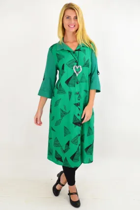 Green Black Abstract Shirt Dress