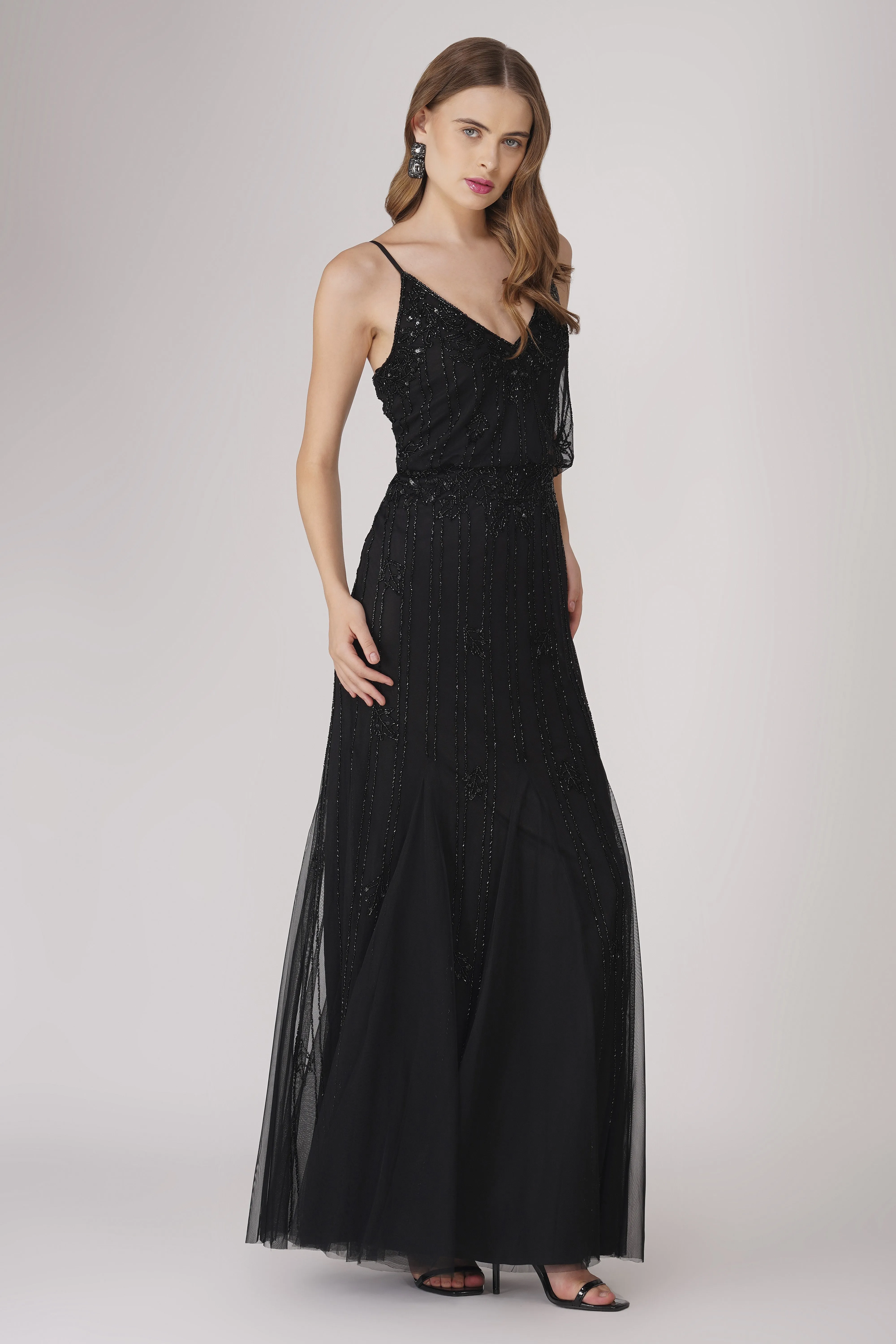 Keeva Black Beaded Maxi Dress