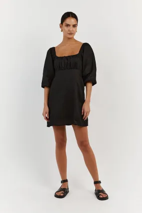 LILAH BLACK LINEN MINI DRESS