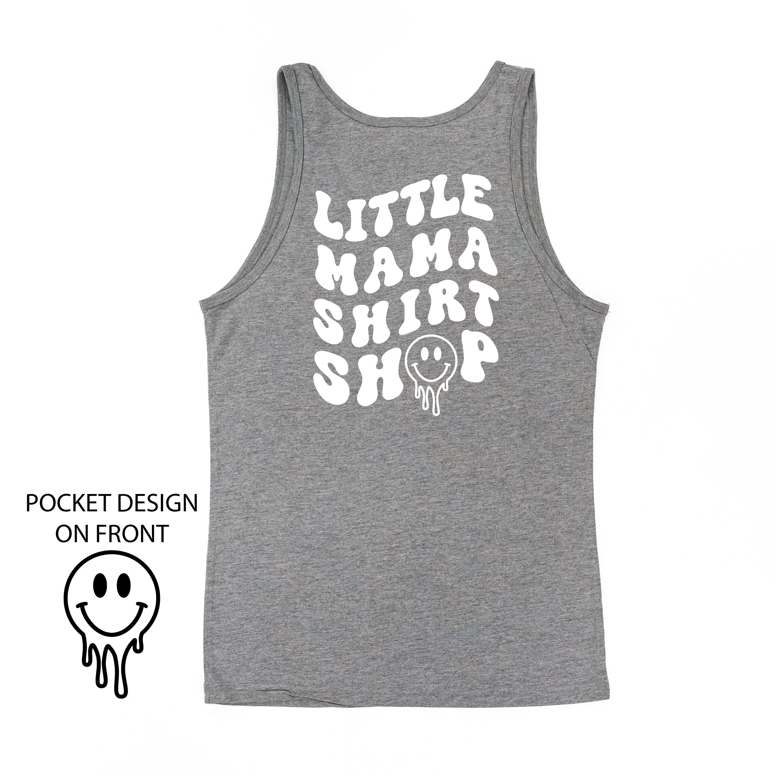 Little Mama Shirt Shop® MELTY Logo w/ Smiley Pocket - Adult Unisex Jersey Tank