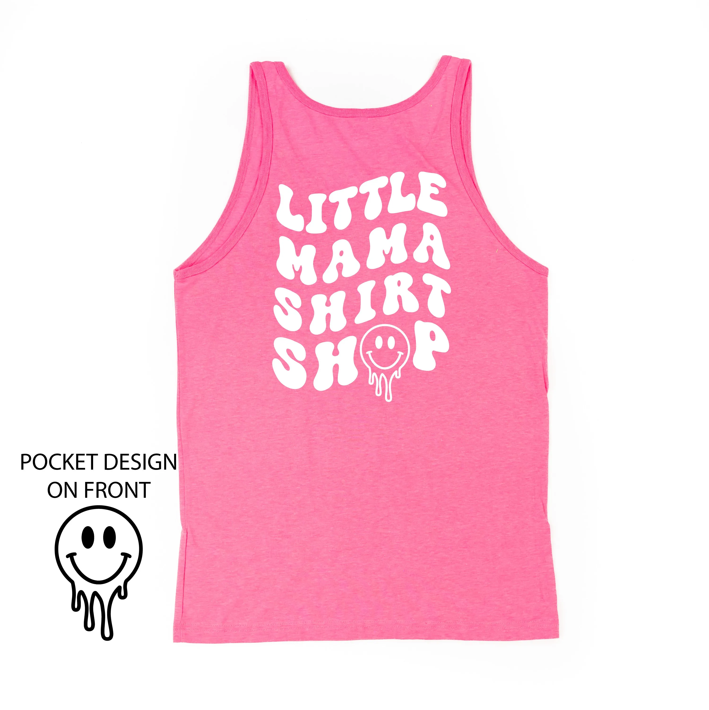 Little Mama Shirt Shop® MELTY Logo w/ Smiley Pocket - Adult Unisex Jersey Tank