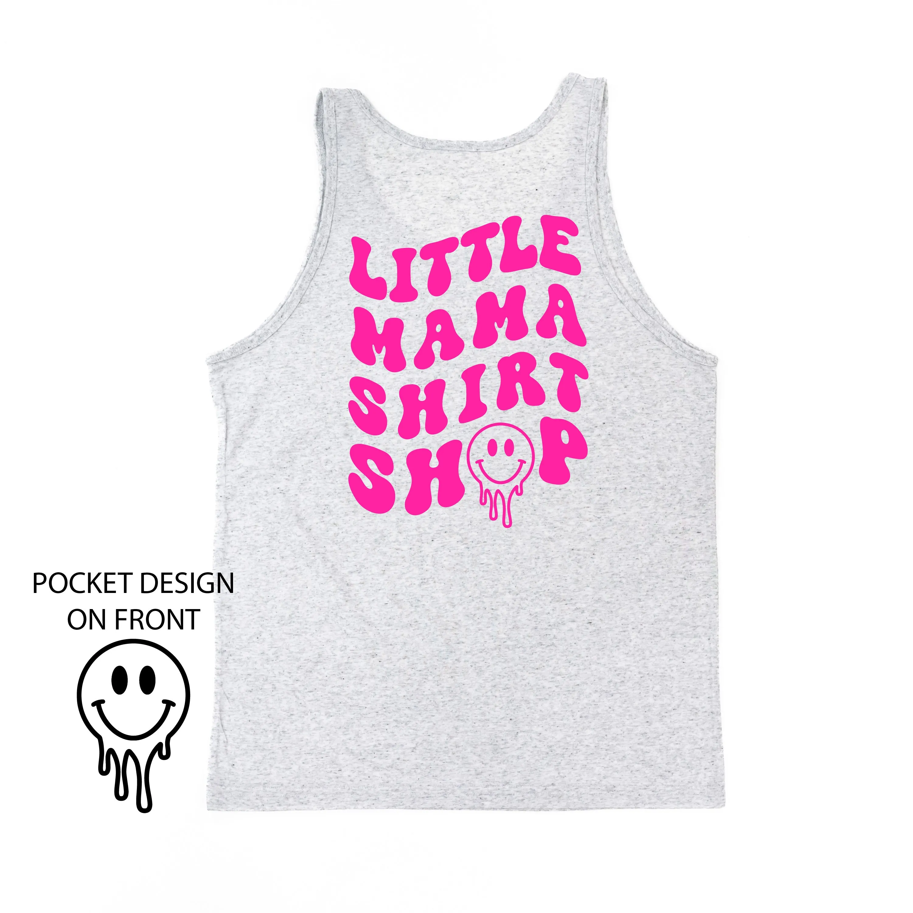 Little Mama Shirt Shop® MELTY Logo w/ Smiley Pocket - Adult Unisex Jersey Tank