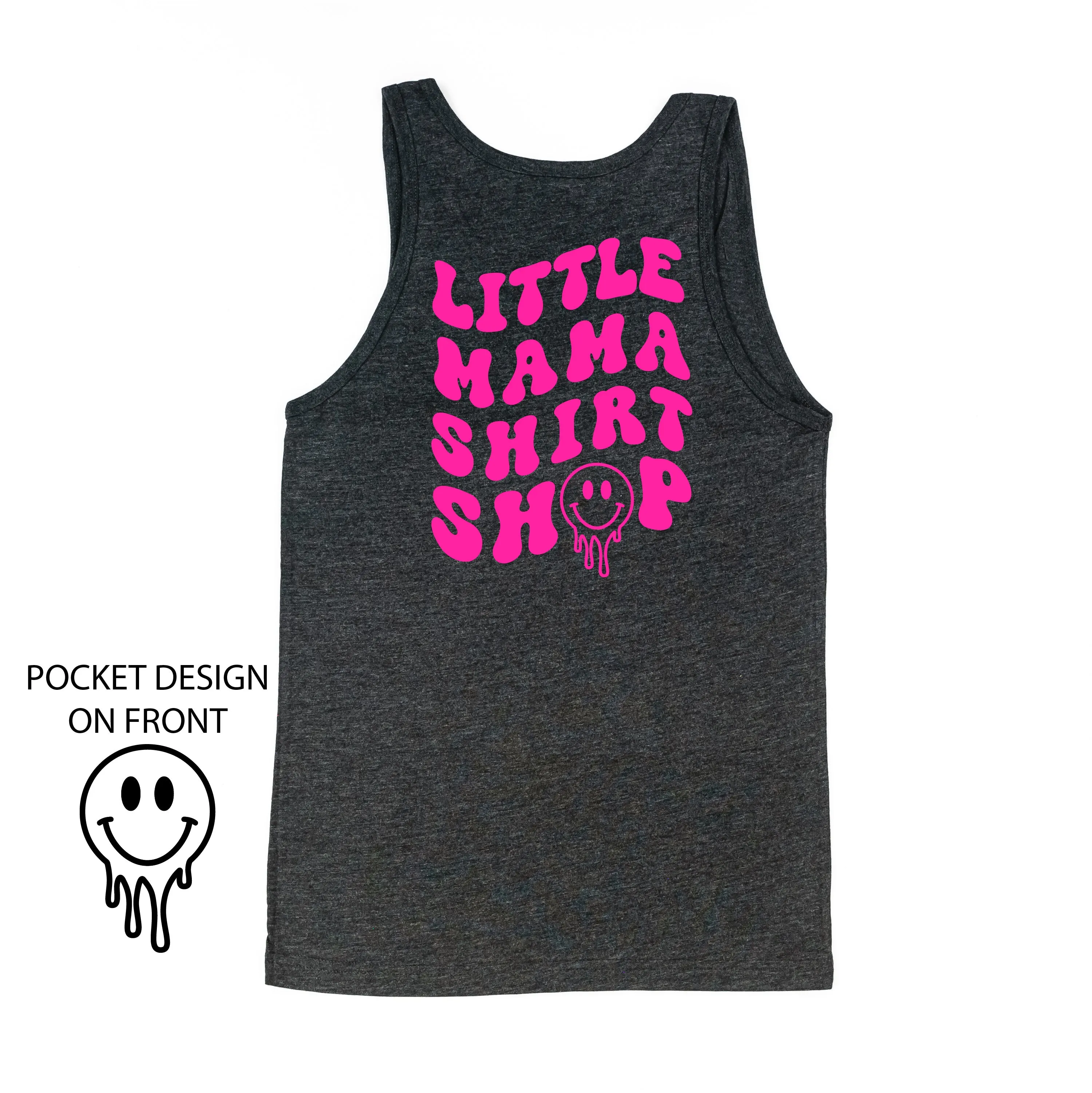 Little Mama Shirt Shop® MELTY Logo w/ Smiley Pocket - Adult Unisex Jersey Tank