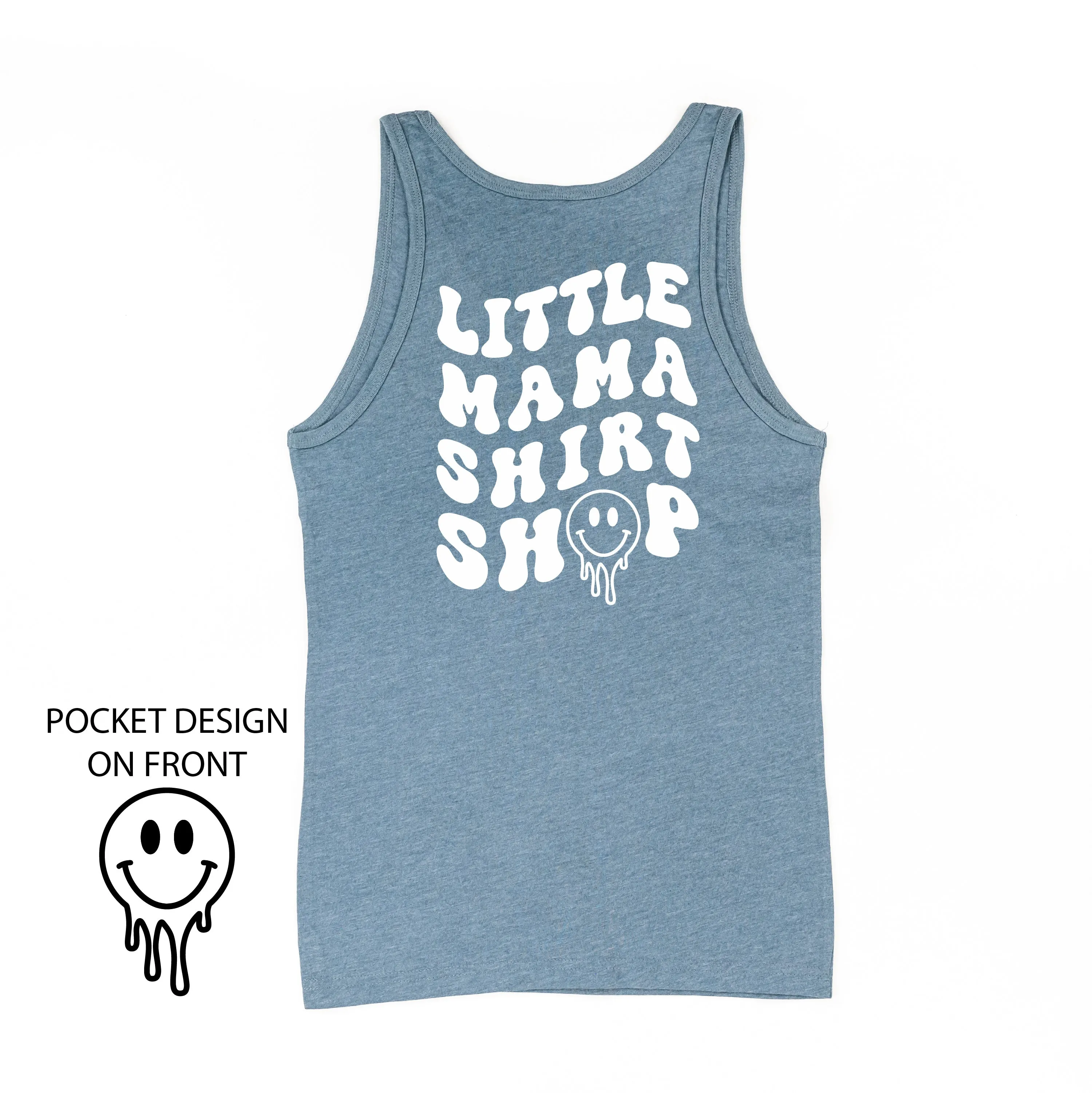 Little Mama Shirt Shop® MELTY Logo w/ Smiley Pocket - Adult Unisex Jersey Tank