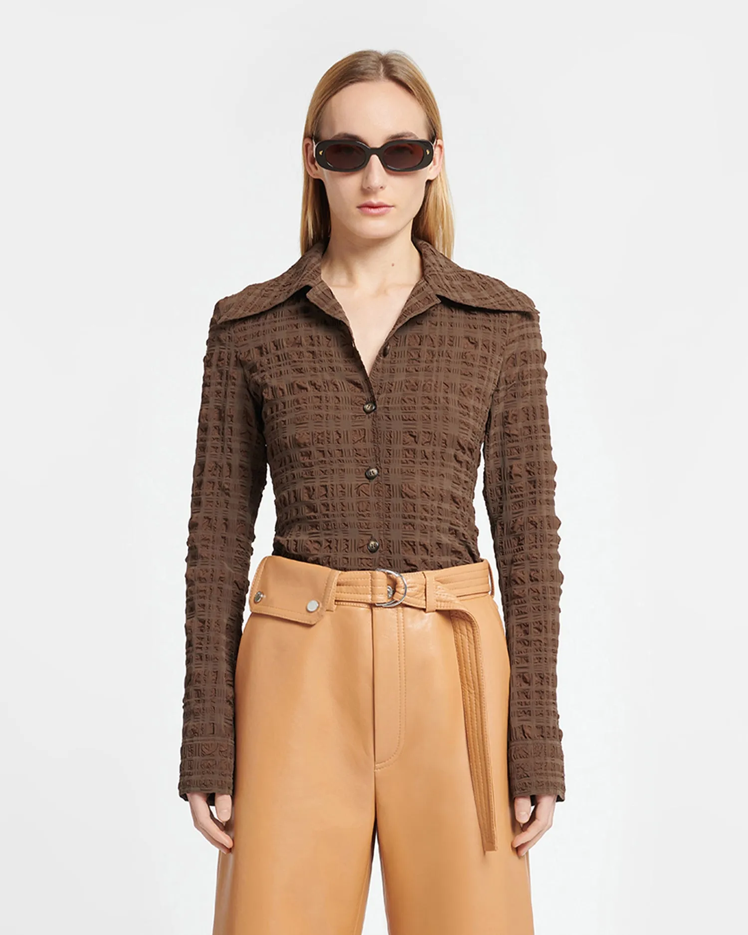 Lotte - Checked Seersucker Shirt - Dark Brown