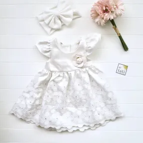 Lotus Dress in Shinny Flowers White