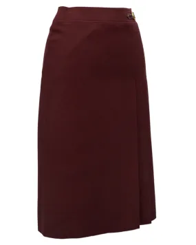 Maroon Wool Gabardine Pleated Skirt