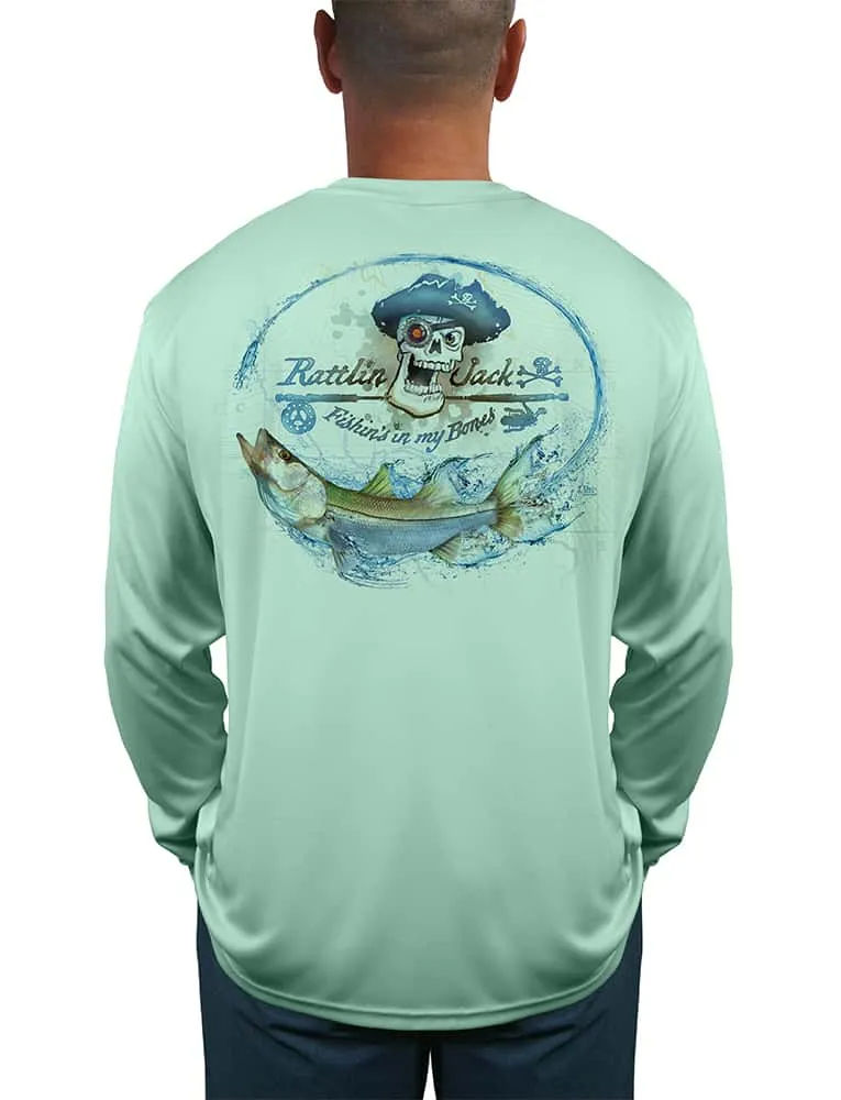 Men's UV Skull Logo Bass Fishing Shirt by Rattlin Jack | Long Sleeve | UPF 50 Sun Protection | Performance Polyester Rash Guard |