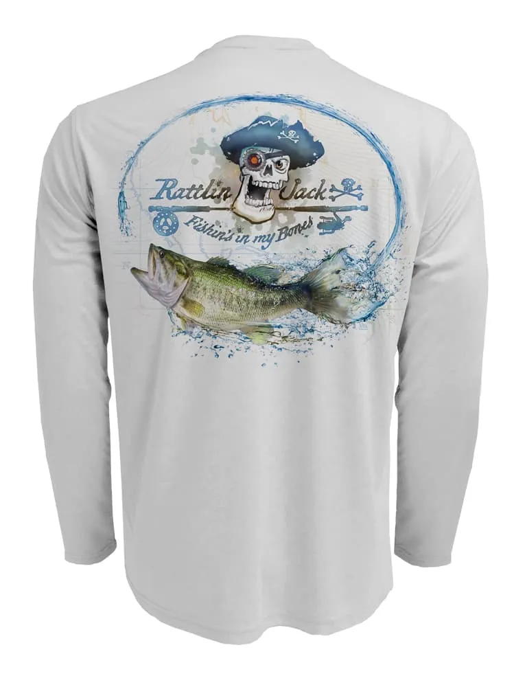 Men's UV Skull Logo Bass Fishing Shirt by Rattlin Jack | Long Sleeve | UPF 50 Sun Protection | Performance Polyester Rash Guard |