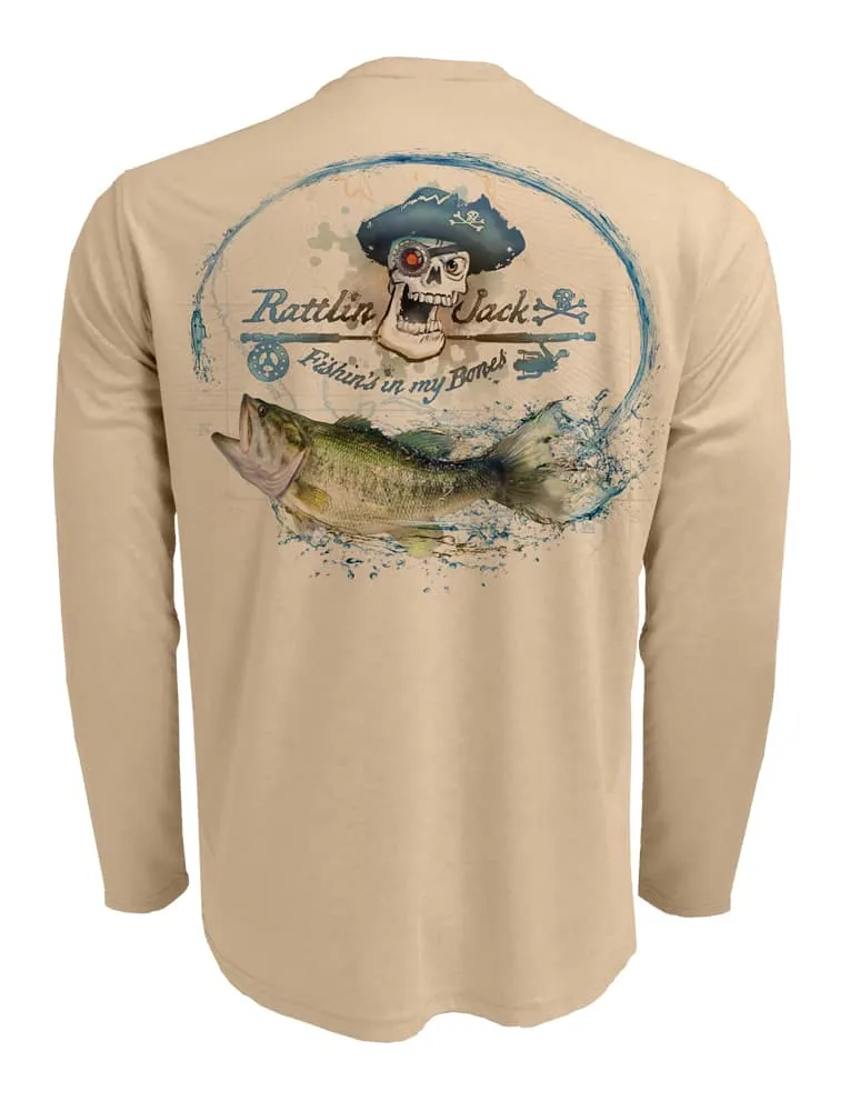 Men's UV Skull Logo Bass Fishing Shirt by Rattlin Jack | Long Sleeve | UPF 50 Sun Protection | Performance Polyester Rash Guard |