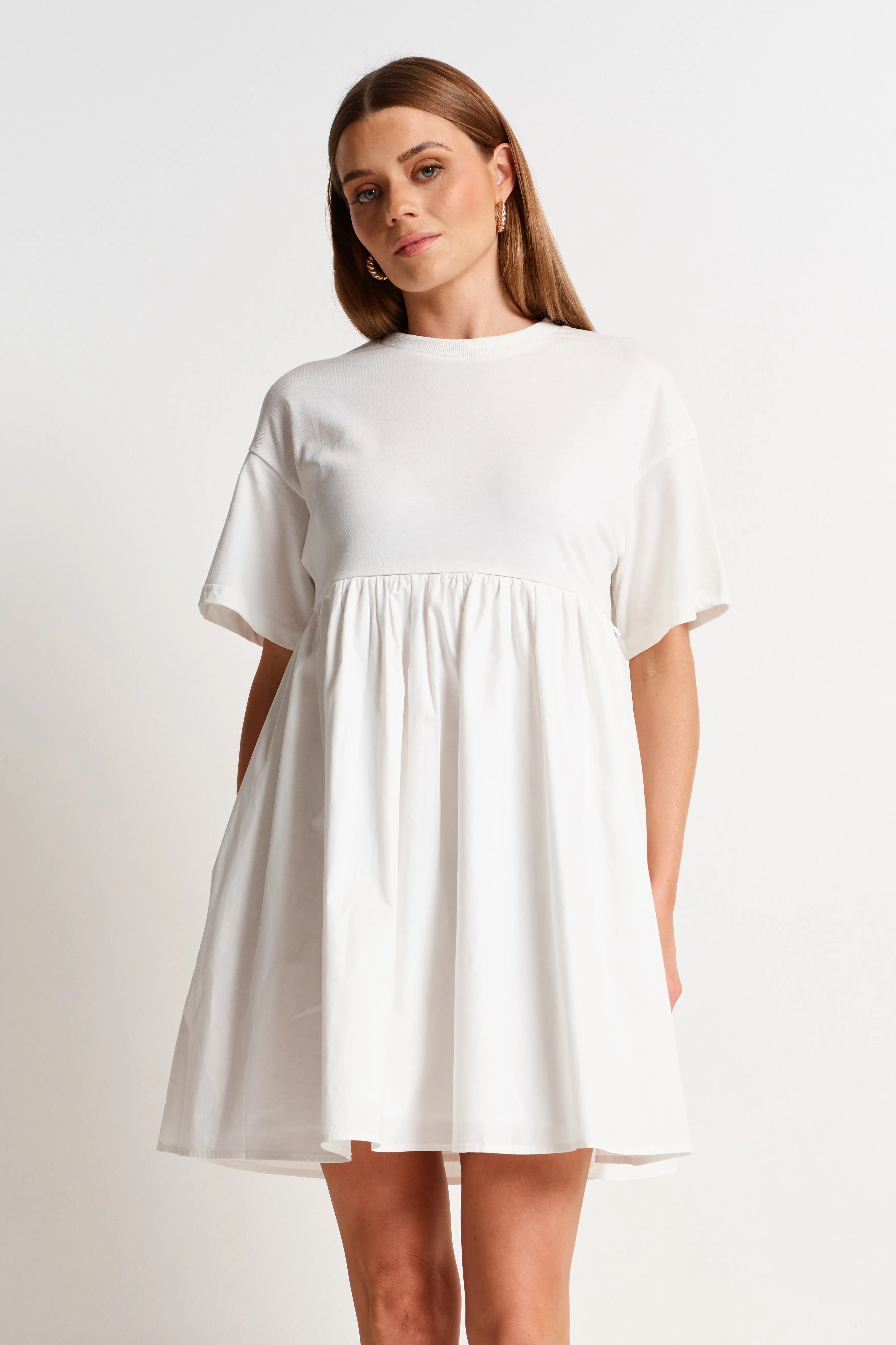 Nora Combination Panel Tee Dress - White