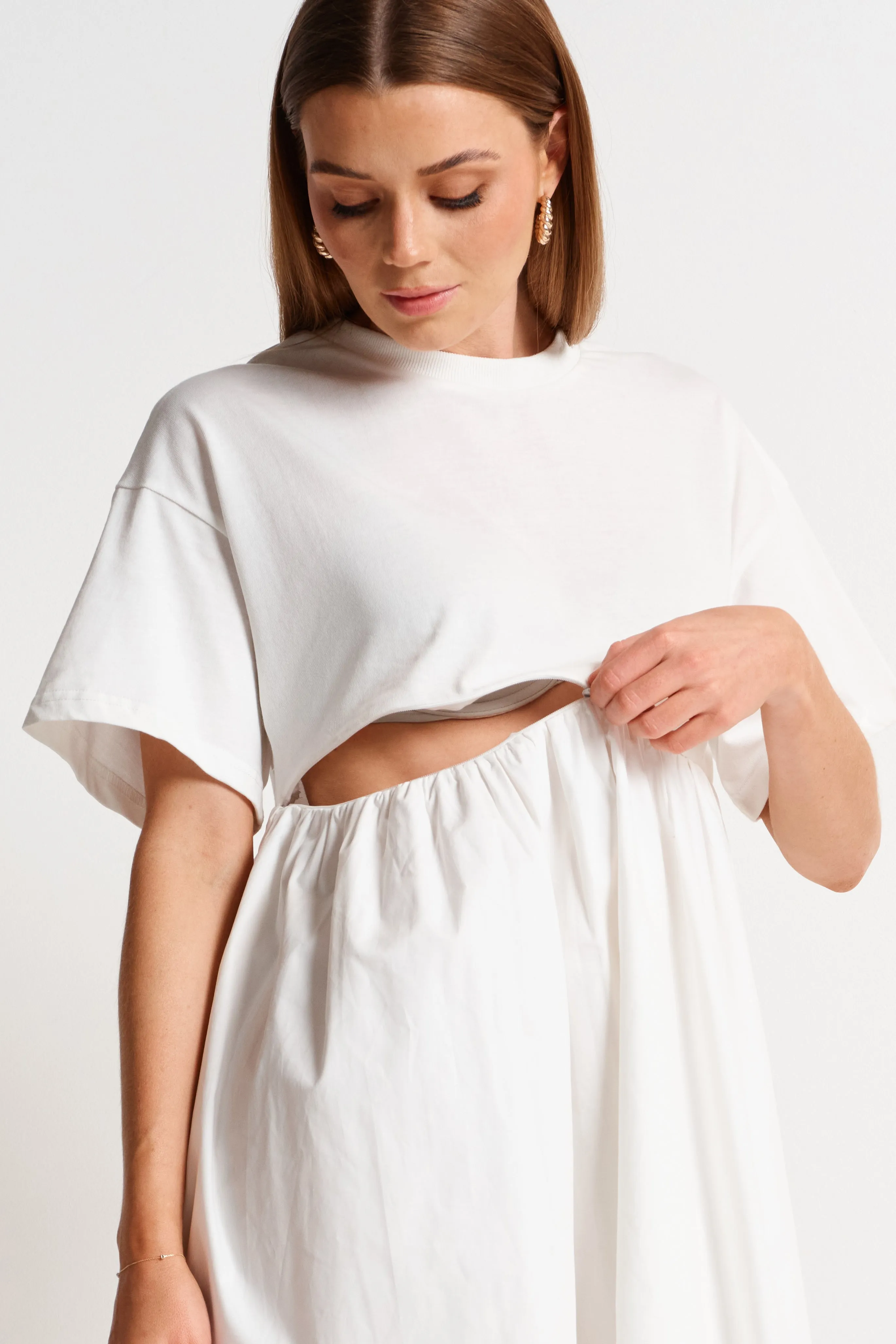 Nora Combination Panel Tee Dress - White