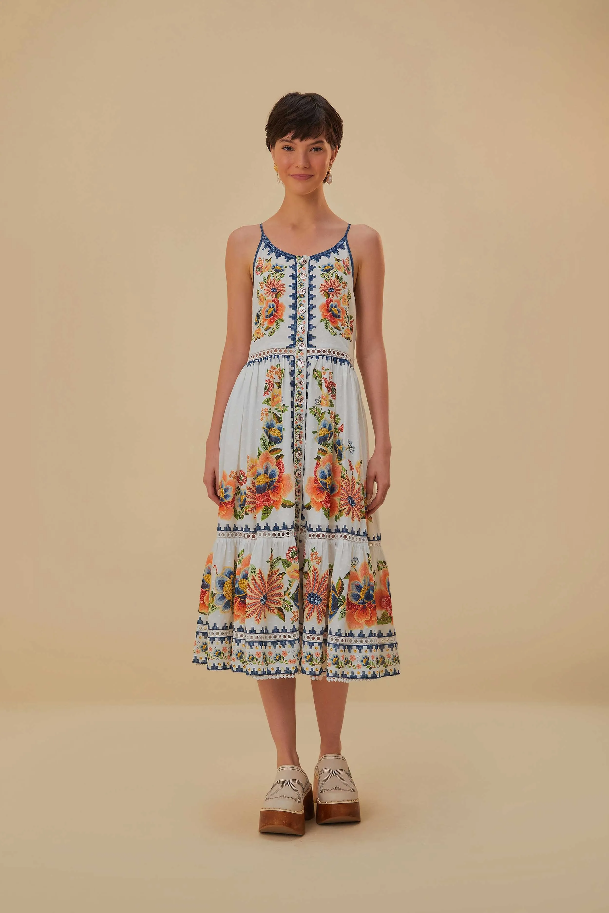 Off-White Delicate Garden Midi Dress