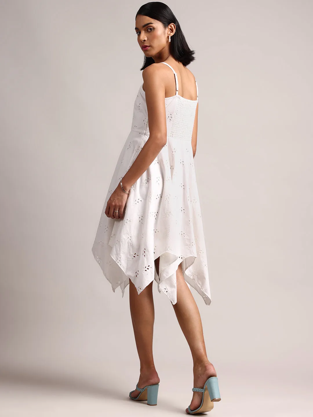 White Cotton Schiffli Handkerchief Dress